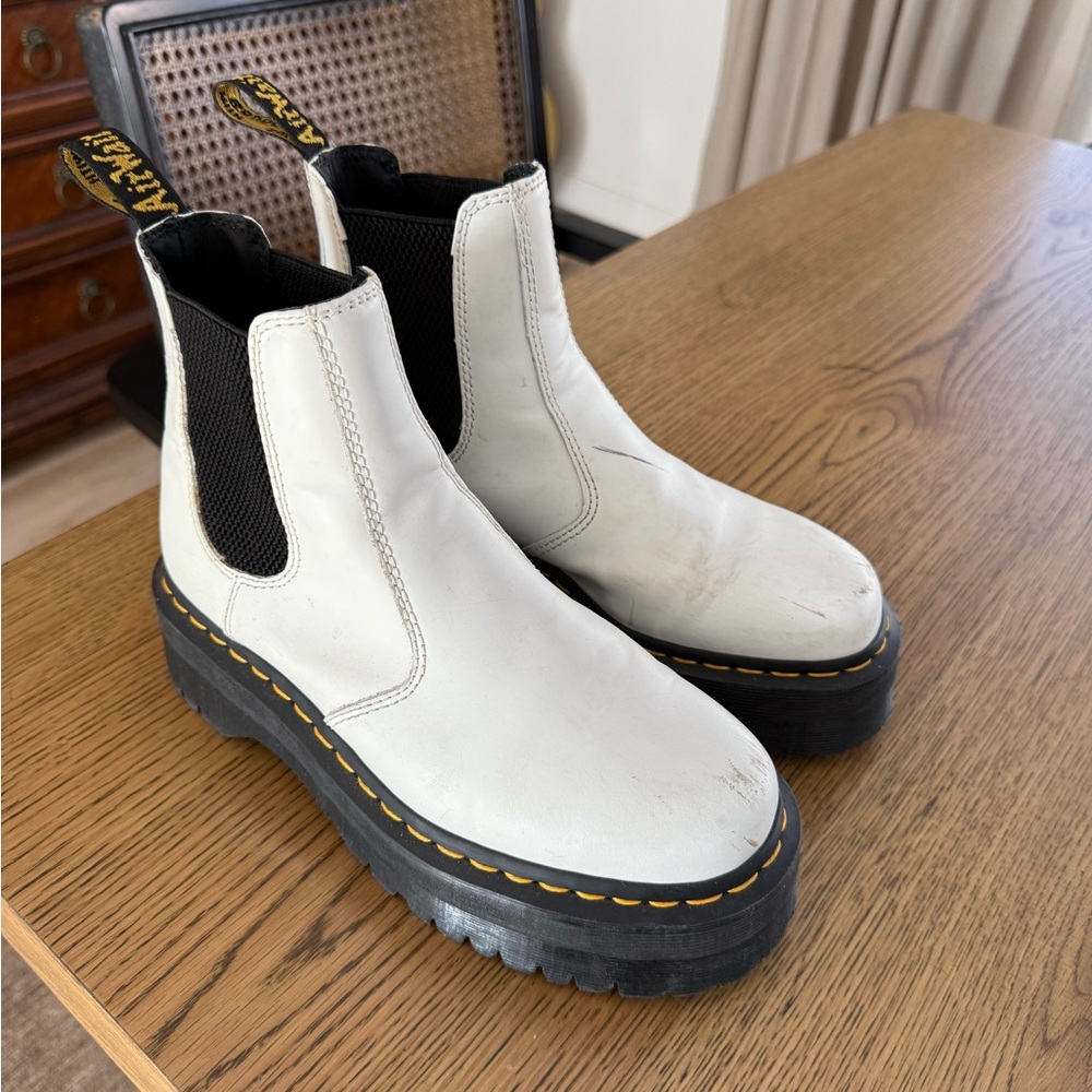 Dr. Martens White Ankle Boots with Black Soles